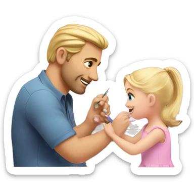 blonde babydaughter gives blonde dad a manicure sticker
