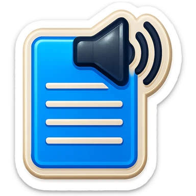 Convert the image into a clean emoji style with a simple and clear design. Keep the blue document with lines and the speaker with sound waves. Remove the background for a clean emoji look. sticker