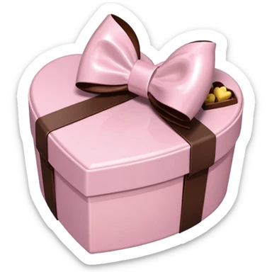pale pink heart box, pale pink bow, filled with chocolates inside sticker