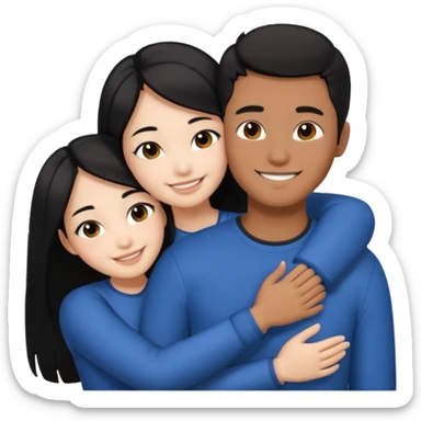 Asian guy with brown skin, short black hair, and a Asian girl with white skin and long black hair hugging  sticker