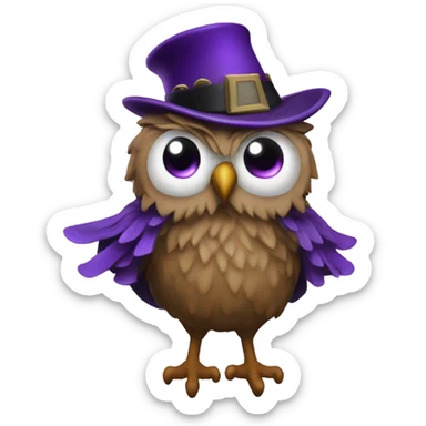 magician wizzard owl violet wizzard hat sticker