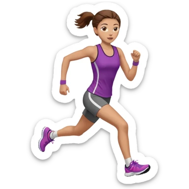 running woman. brown hair, light skin, hazel eyes. sticker