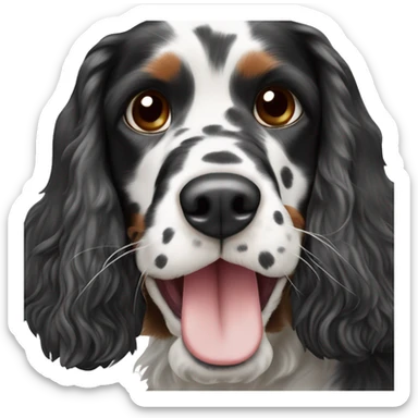 black and white english cocker spaniel with nose spots and open mouth sticker