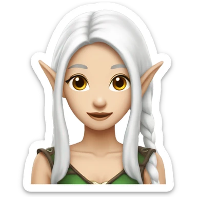 Asian feminine body slim long white hair elf leather costume sticker