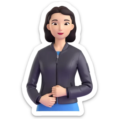 woman with oval-shaped flat-top head wearing a tight-fitting elbow-length black leather jacket sticker