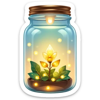 glass jar with solar powered fairy lights inside, glowing sticker