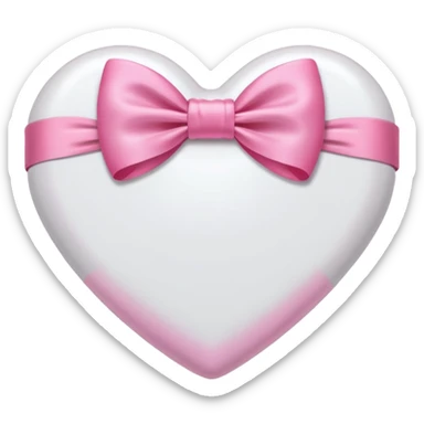 An iPhone emoji White Heart with a Pink bow wrapped around it's center sticker