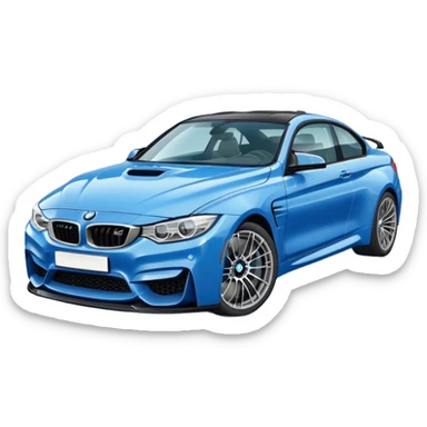 A retro sticker of a blue BMW M4 competition  sticker