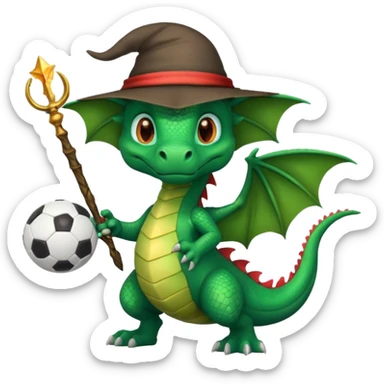 ein Drache mit einem Zauberstab in der Hand  und einen Hud  auf dem kopf,ein Fussball in der anderen hand sticker
