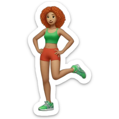 lightskin red haired girl stretching to touch her toes out with hand on her green shorts  sticker