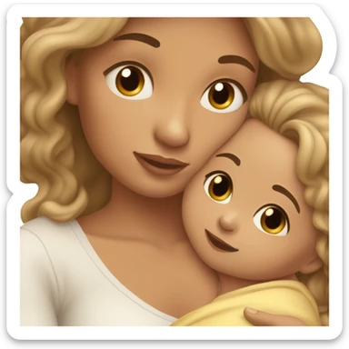 light Tan girl with long wavy hair and hazel eyes holding newborn baby boy in arms  sticker