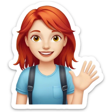 cheerful girl on the road like a turist with red hair  sticker