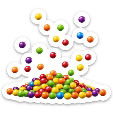 Skittles candy package spilling colorful round candies, rainbow colors sticker