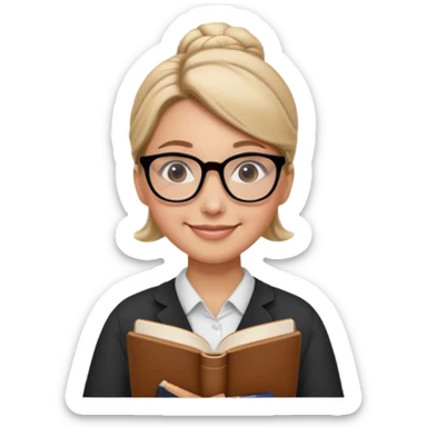 Teacher Look – tidy low bun, black-rim glasses, holding a book.












































 sticker