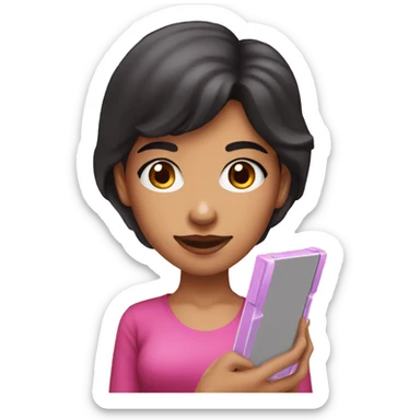 dark haired lightskin girl  playing pink nintendo ds sticker