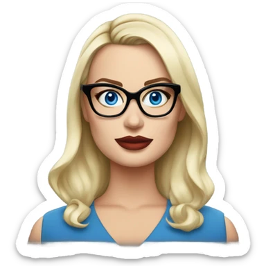 Real margot robbie secretary,  bright blue eyes, wearing black glasses  sticker