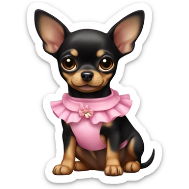 black & tan chihuahua puppy wearing a pink dress sticker