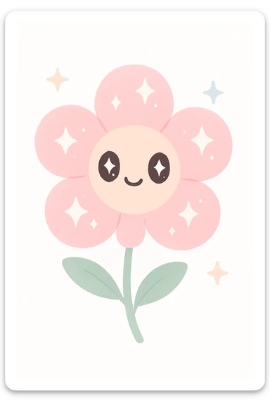 a cute and whimsical pink flower with diamonds, soft colors, charming and playful sticker