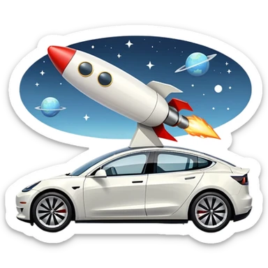 Tesla model 3 white. Two small rockets mounted flat on roof sticker