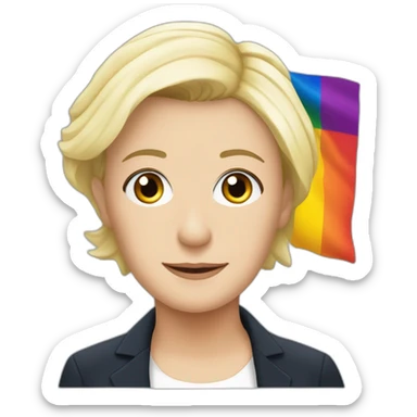 marine lepen avec un drapeau lgbt sticker