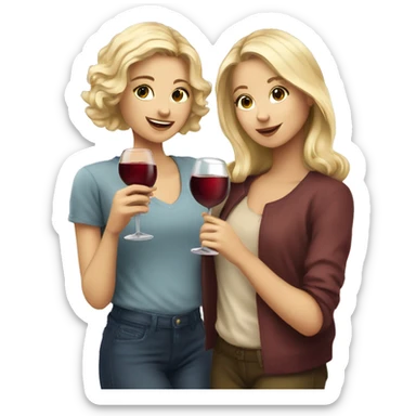 A blonde beautiful girl and a dark blonde super cute beautiful girl drink wine together sticker