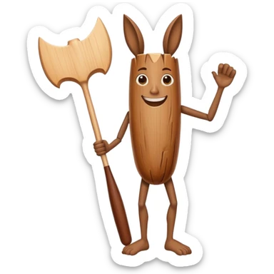 Make me a log standing up straight with legs and holding a wooden bat with big feet with skinny arms and legs with strong facial structure and smiling  sticker