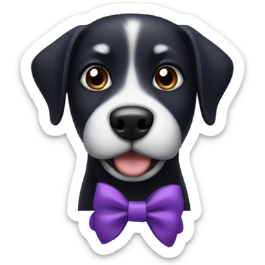 a black dog with a purple bow sticker