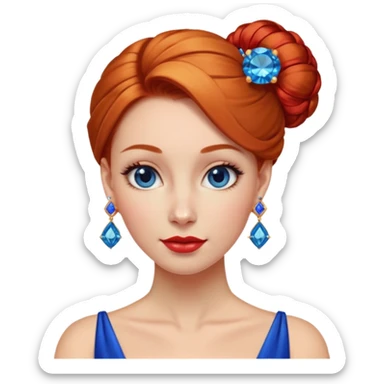 gem lover woman with gem accessories excessive amount very big gem earrings ginger bun hair and redbluediamonds sticker