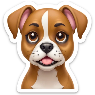 Cinematic Comical Fawn Boxer dog Portrait Emoji, Head tilted dramatically with an exaggeratedly shocked or offended expression, featuring a sleek fawn Fur with a distinctive white muzzle, wide, expressive brown eyes filled with exaggerated disbelief, Simplified yet hilariously expressive features, highly detailed, glowing with a slightly sassy glow, high shine, dramatic yet playful, stylized with an air of attitude, bright and endearing, soft glowing outline, capturing the essence of a sassy and over-the-top guardian, so meme-worthy it feels like it could side-eye its way into internet fame instantly! sticker