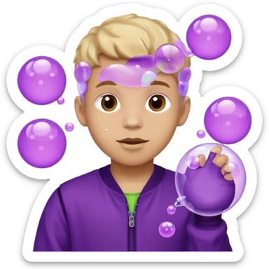 Kids in Fruit Clothes 
A boy in a grape outfit with round purple bubbles. 




































 sticker