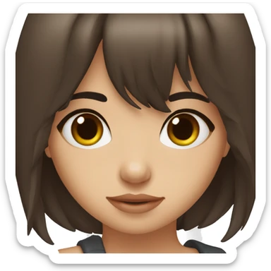 a 26 years old girl with long dark brown hair with res ombre long bangs, dark brown eyes sticker