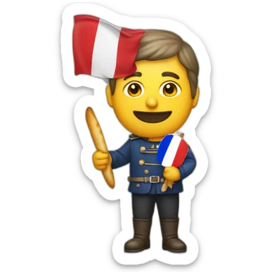 Theodore Peterson holding a baguette with a french flag behind him sticker