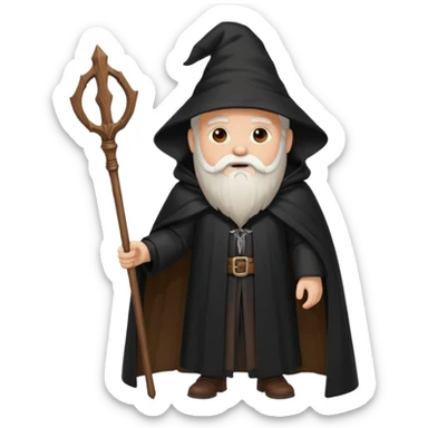 A wandering philosopher in a long black cloak with a staff sticker