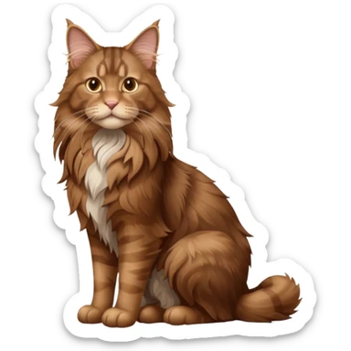 A high-resolution photo-realistic digital illustration of a brown maine coon cat, full body noble maine coon sitting sticker
