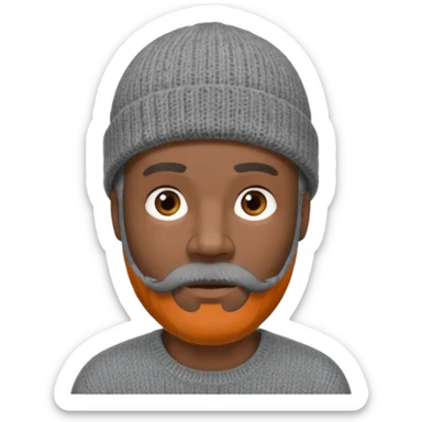 Middle-aged black male, gray goatee beard, wearing a gray knit beanie sticker