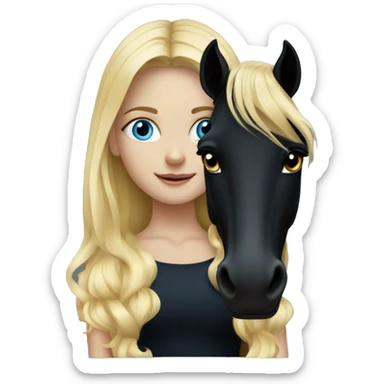 blonde girl with blue eyes and her black horse sticker