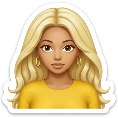 Beyonce with long platinum blonde hair, yellow outfit sticker