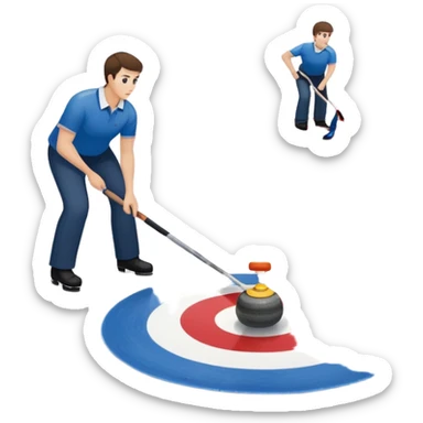 An icon showing a curling match on an indoor ice stadium, with a polished curling stone gliding toward the target and players sweeping. Spectators watch from stands, and flags hang above the rink. Transparent background highlights strategy and focus in the sport of curling. sticker