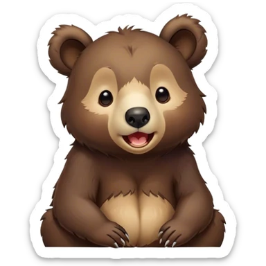 Cinematic Cute Yawning bear cub Portrait Emoji, Head tilted slightly with a dramatic, wide-open yawn, showcasing a soft, plush dark brown fur with drooping ears, round eyes barely open in drowsy contentment, Simplified yet irresistibly adorable features, highly detailed, glowing with a soft, cozy glow, high shine, relaxed yet expressive, stylized with a touch of woodland charm, bright and endearing, soft glowing outline, capturing the essence of a sleepy yet affectionate bear cub, so drowsy it feels like it could lumber out of the screen and curl up for a nap! sticker