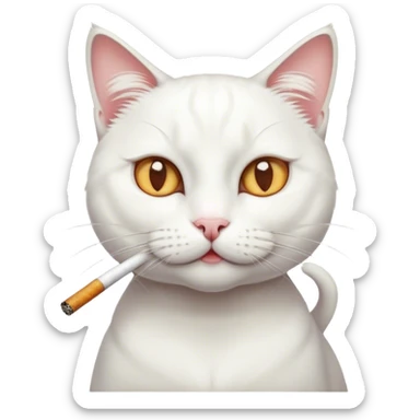 White cat with a cigarette in it’s mouth  sticker