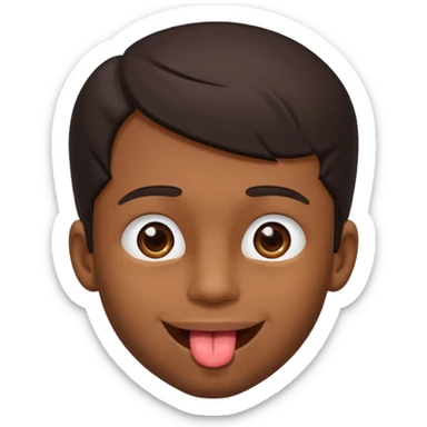 A brown skin guy with dark hair that is his covering forehead, his head is tilted back a bit and his tongue is out sticker