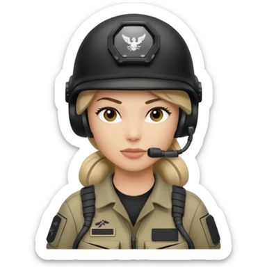 female special operations communications operator with combat gear in black and white sticker