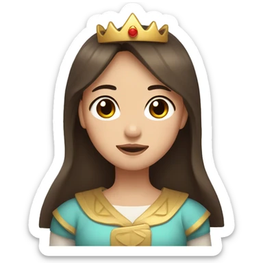 Chinese girl with long brown hair, brown eyes, triangular shaped face, and with a crown on her head sticker