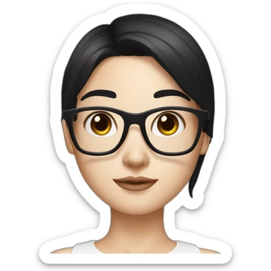 Create me a girl with a square cut, black hair, and square glasses and white skin sticker