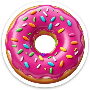 vibrant donut with glossy pink icing and multicolored sprinkles, cheerful emoji look sticker