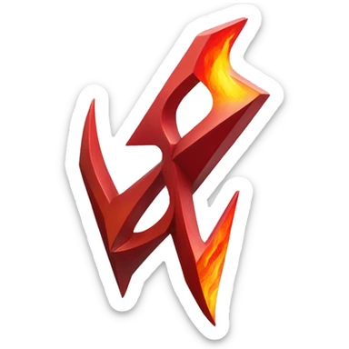 sculpture symbolizing Sagittarius with a geometric, faceted design. The symbol is standing upright with angular and disney features. The vibrant red flame colors highlights the sharp edges and planes. sticker