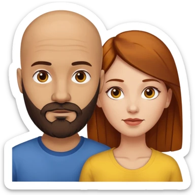 Couple. A bald man with dark brown beard and a woman with white skin and dark-yellow-auburn-brown hair. Different skincolor. sticker