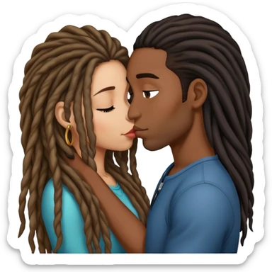 Latina Woman with long hair kissing a young black guy with dreads no beard sticker