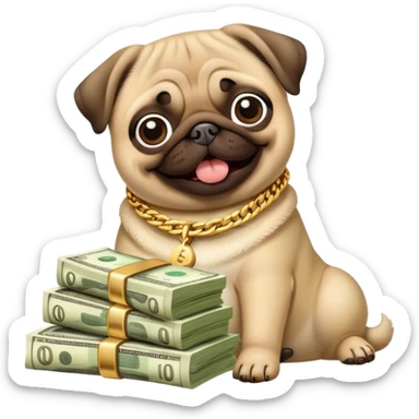 pug with a stack of money  sticker