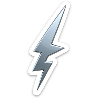 A lightning bolt emoji made of polished silver chrome, sharp yet rounded edges, glossy metallic surface, soft reflections, minimal futuristic design, iOS emoji style, centered, clean white background sticker